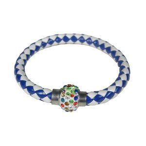 Braided Plastic Bracelet Silvertone Magnetic Closure Rhinestones Jewelry Fashion